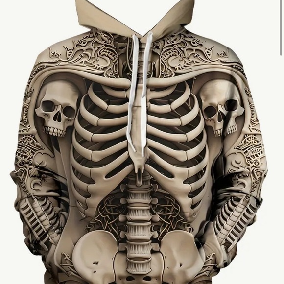 Clothes,dress,3D Skeleton Skull Print Hoodie for Men Polyester Material, - Picture 3 of 5